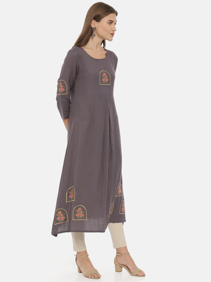 Neerus Grey rayon solid kurti tunic - detail view 1