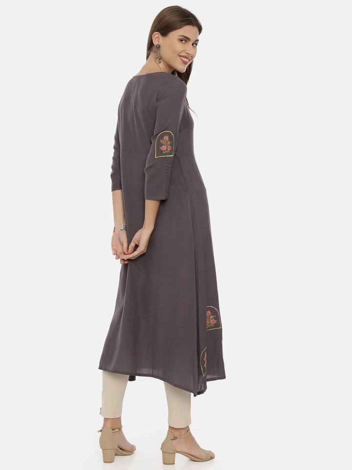 Neerus Grey rayon solid kurti tunic - detail view 2