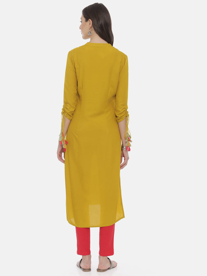 Neerus Yellow embroidered straight kurta - detail view 2
