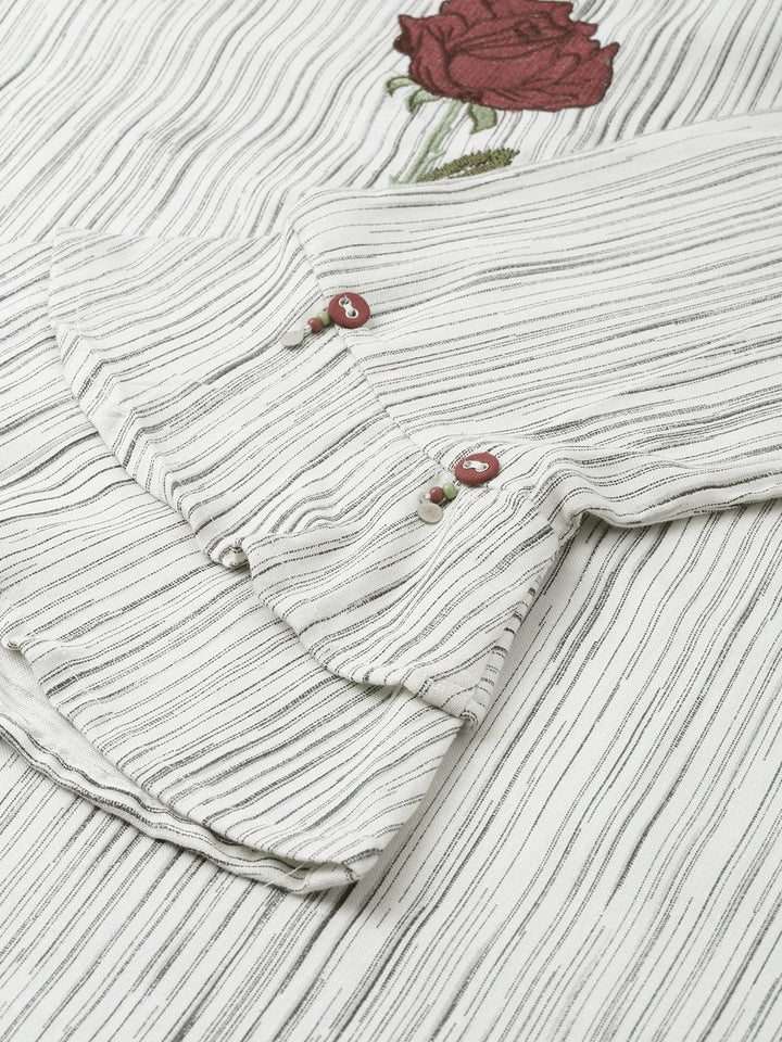 Neerus Beige cotton embroidered A-line kurta - detail view 1