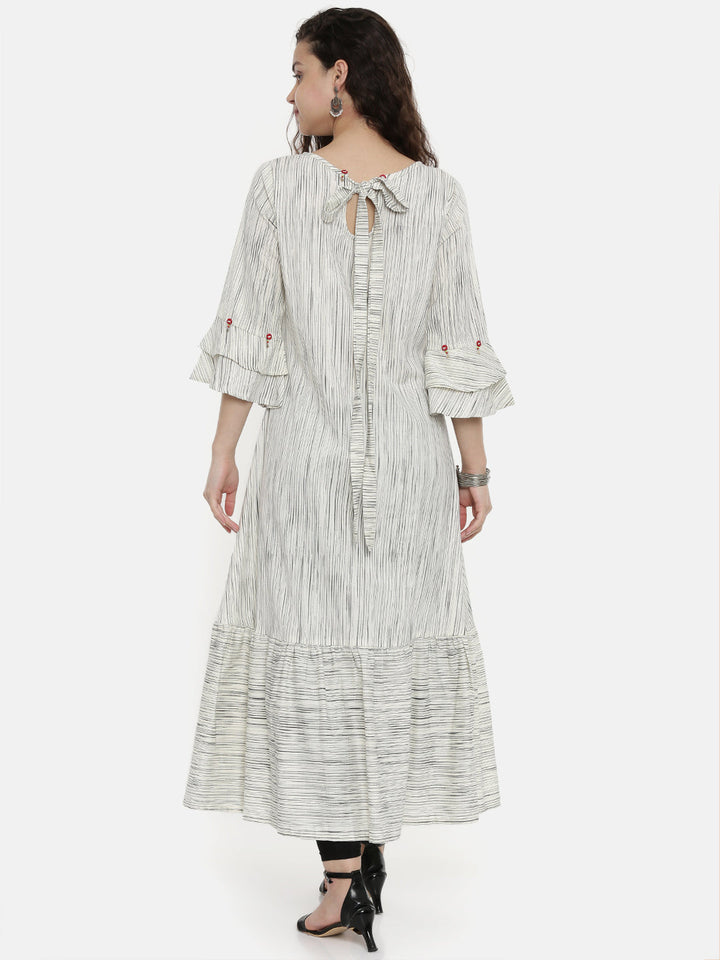 Neerus Beige cotton embroidered A-line kurta - detail view 3