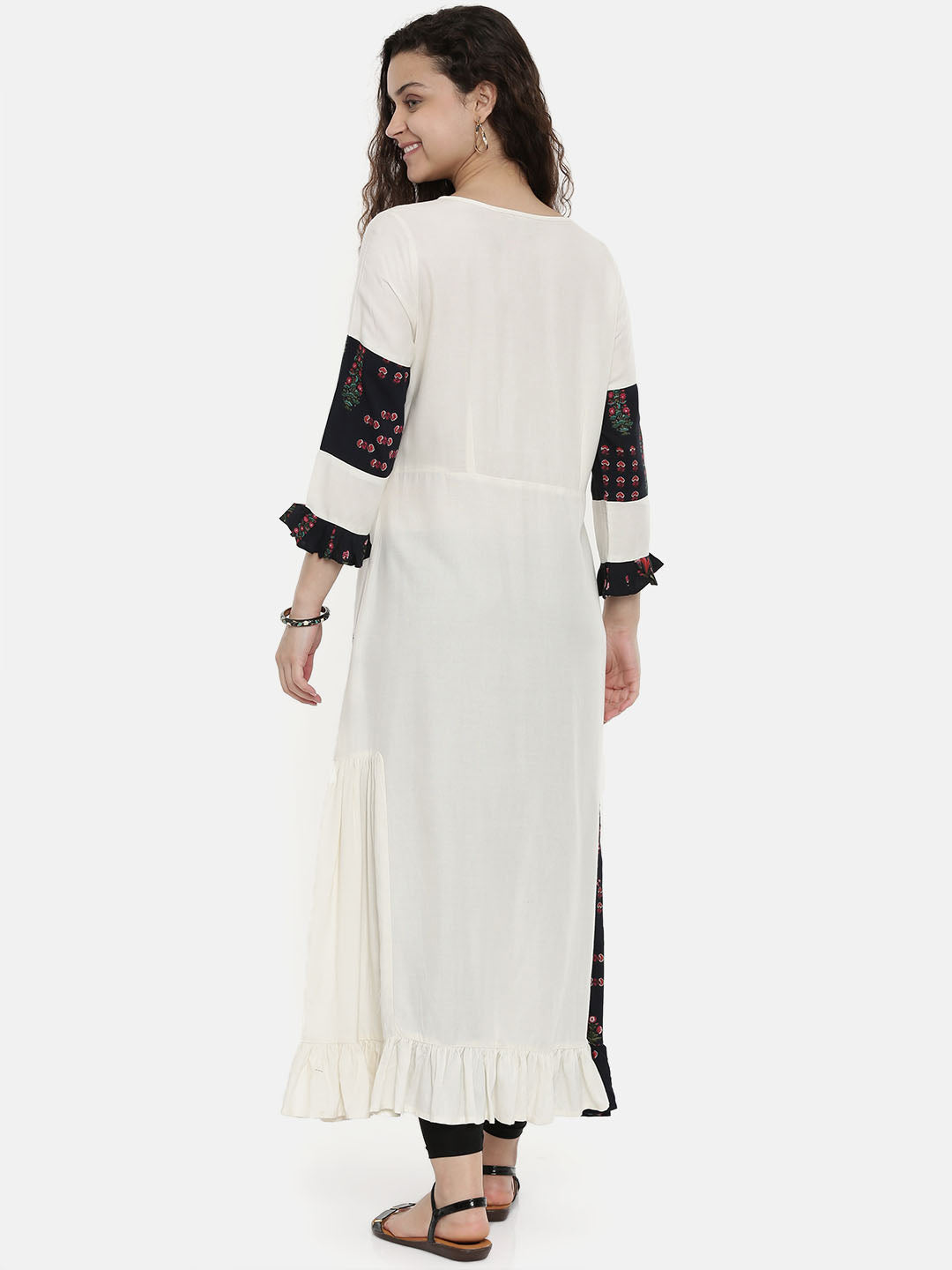 Neerus White rayon embroidered anarkali kurti - detail view 2