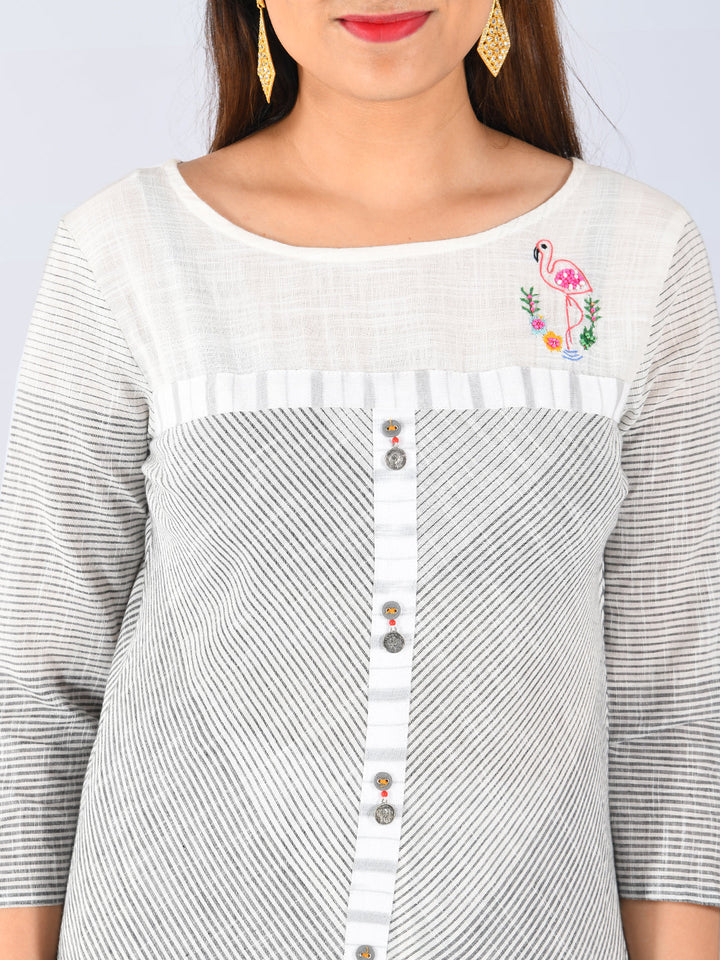 Neerus Grey cotton printed straight kurta - back view