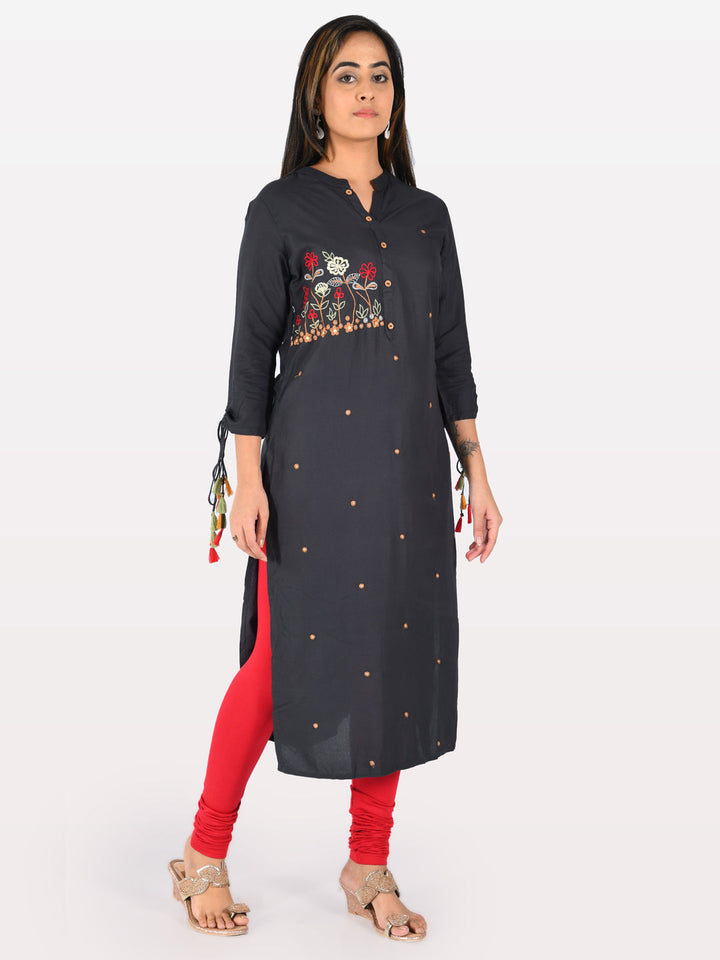 Neerus Blue Rayon Solid Kurti - detail view 3