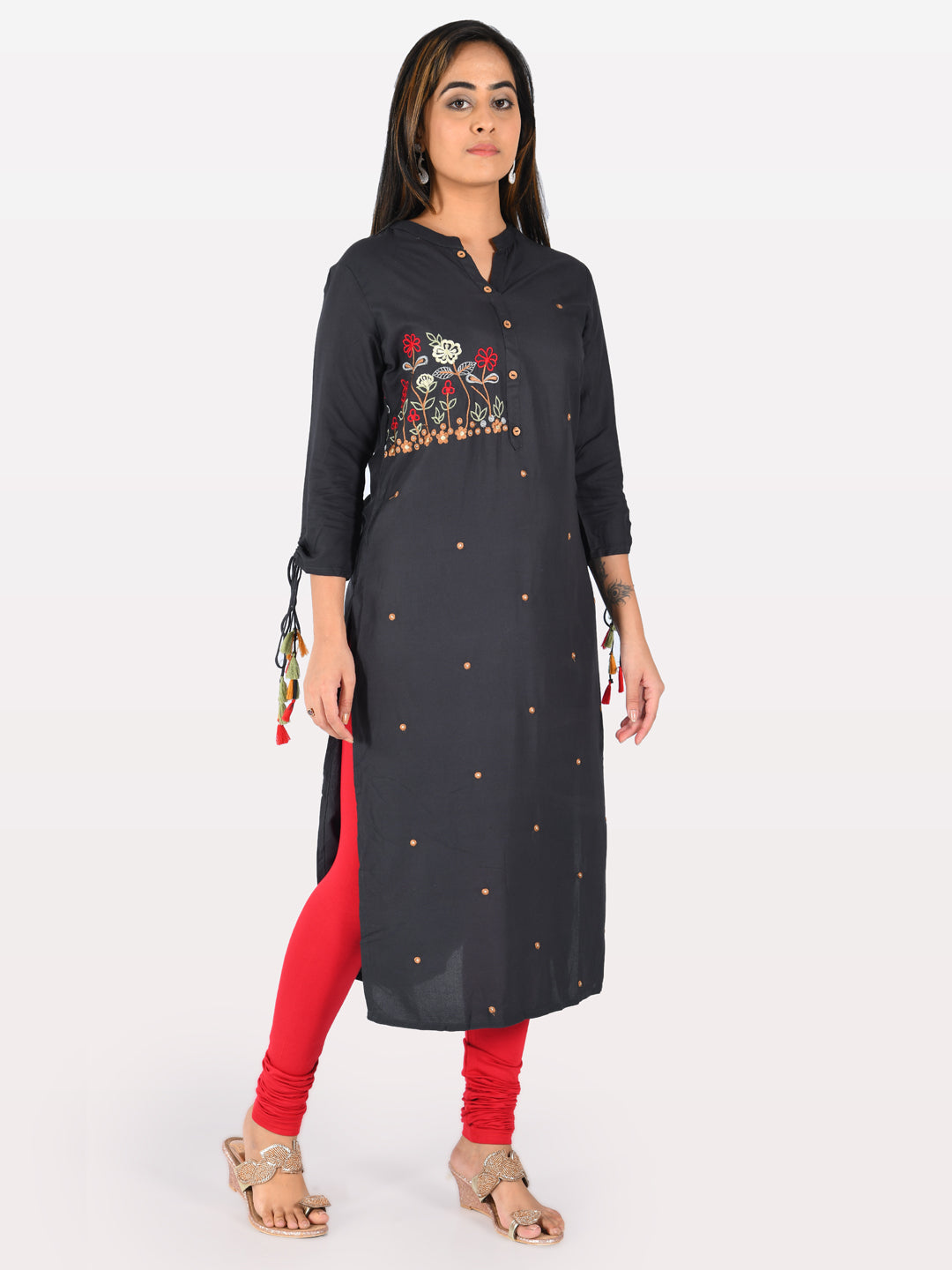 Neerus Blue Rayon Solid Kurti - front view