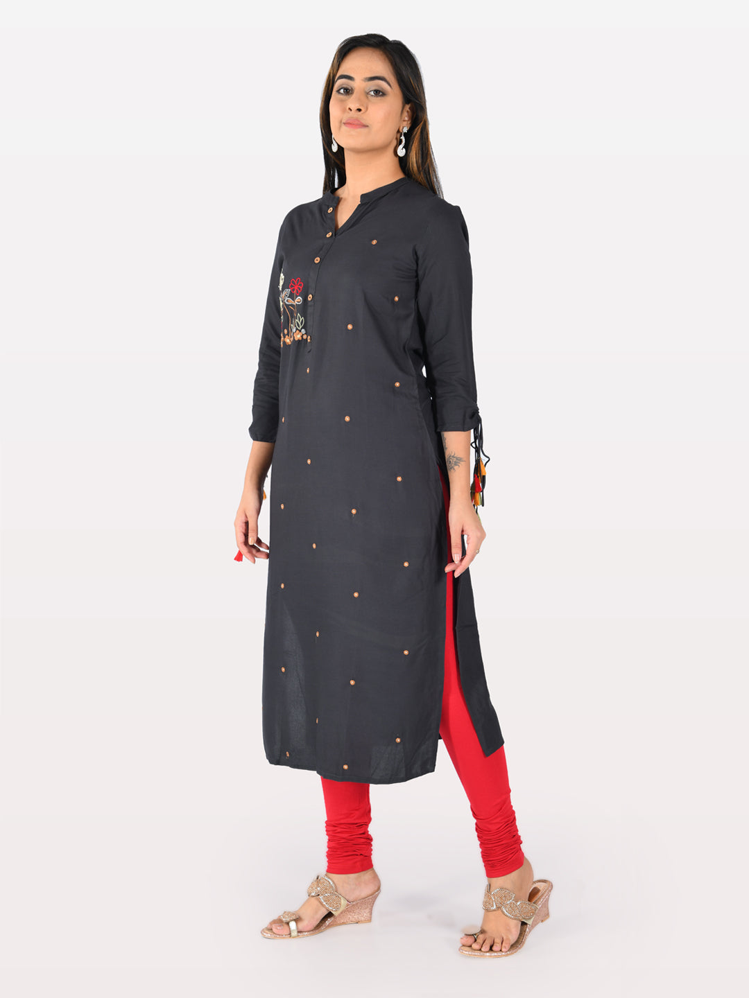 Neerus Blue Rayon Solid Kurti - back view