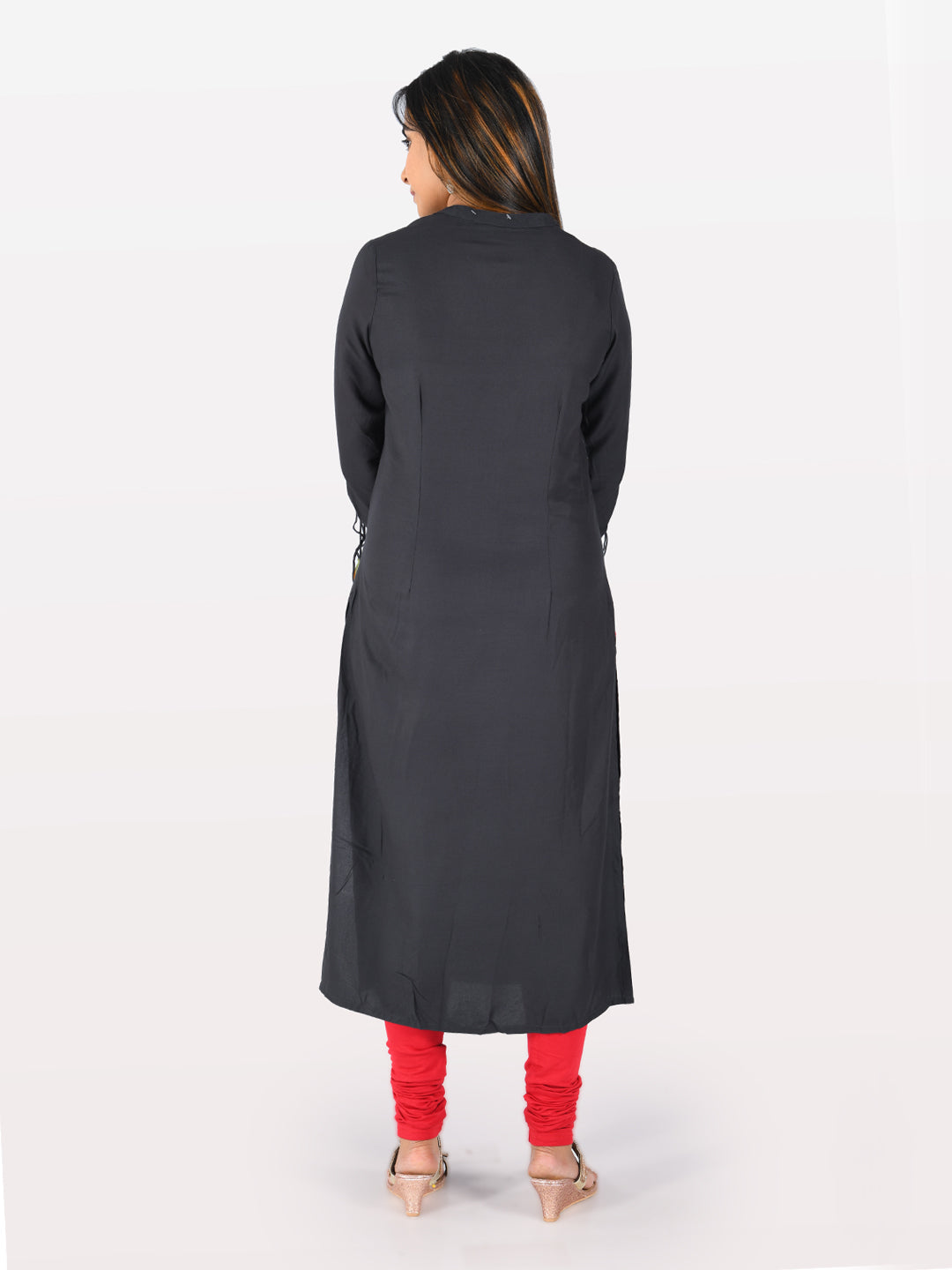 Neerus Blue Rayon Solid Kurti - side view