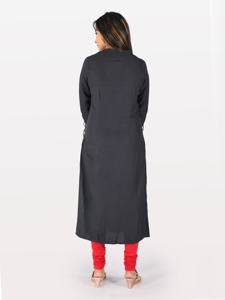 Neerus Blue Rayon Solid Kurti - side view