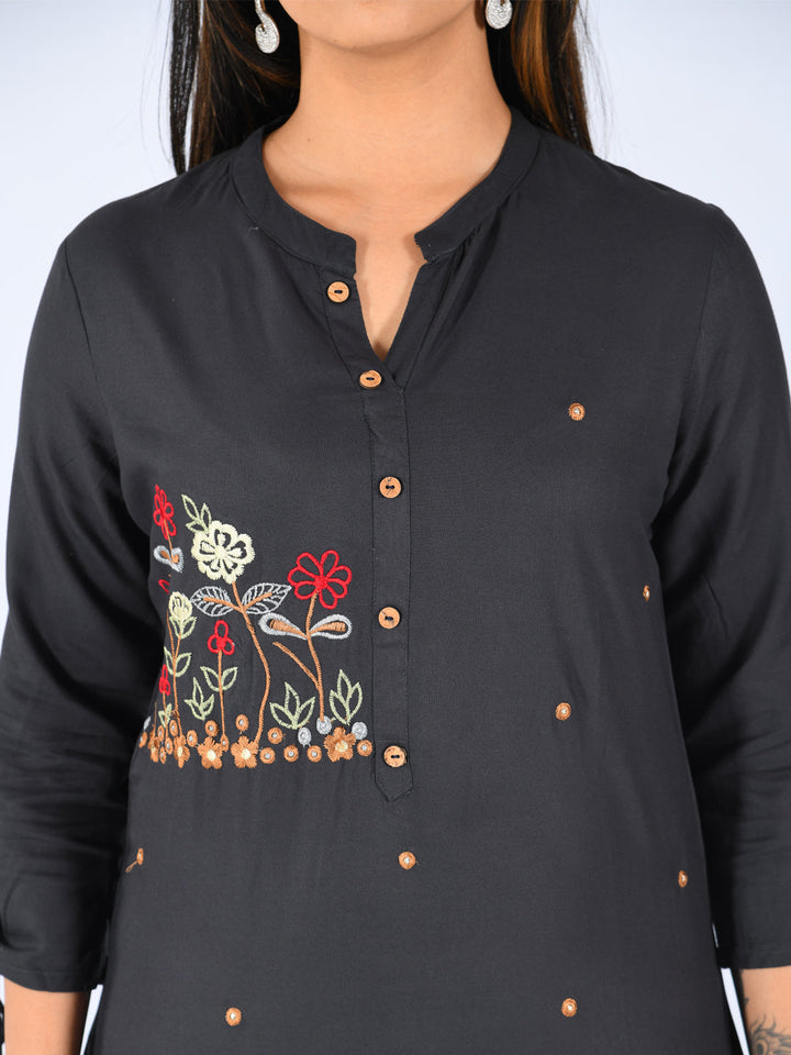 Neerus Blue Rayon Solid Kurti - detail view 1