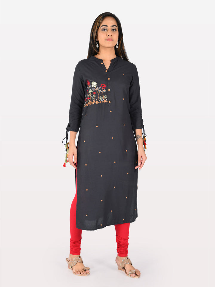 Neerus Blue Rayon Solid Kurti - detail view 2