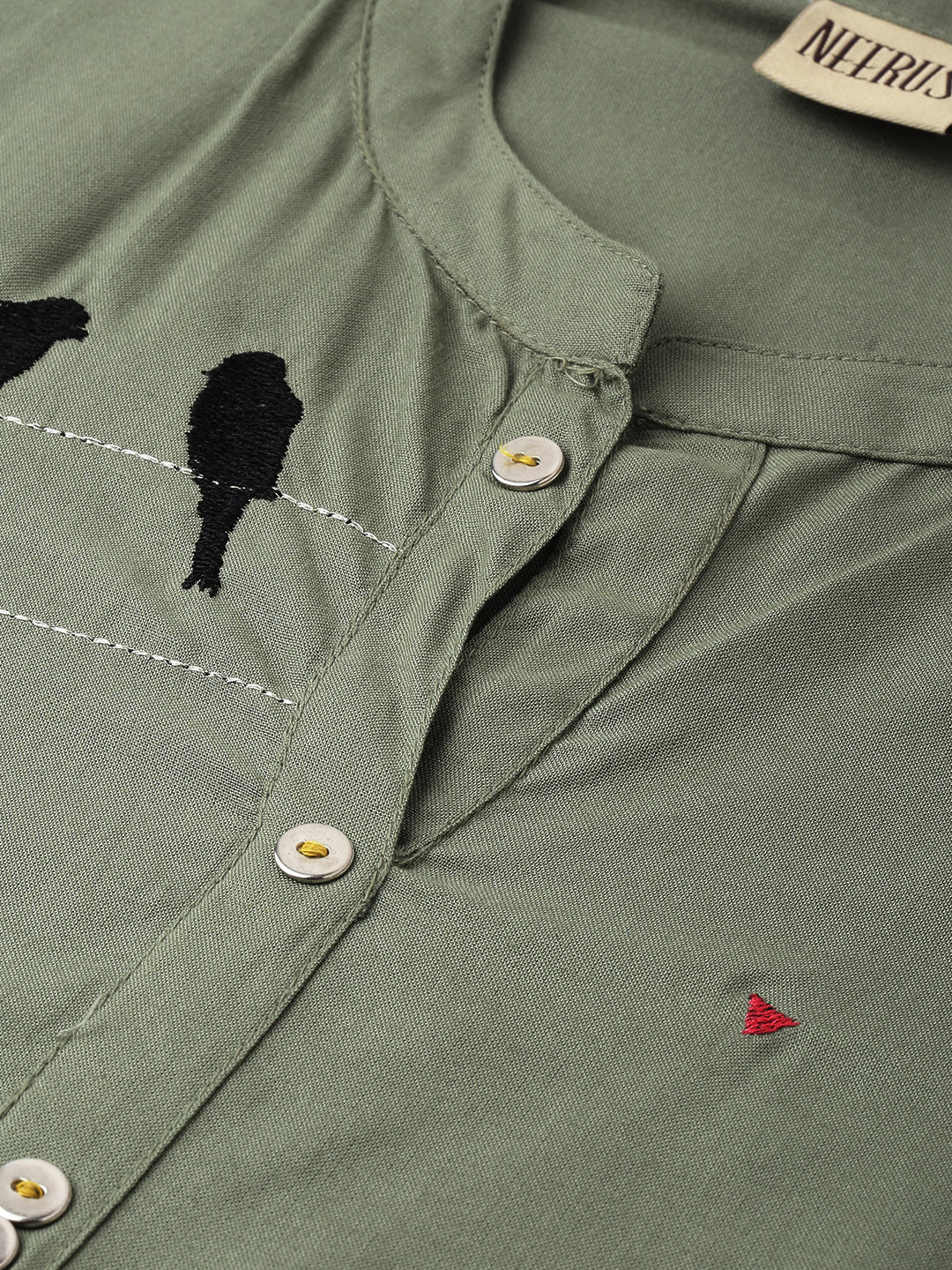 Neerus Green rayon embroidered straight kurta - side view