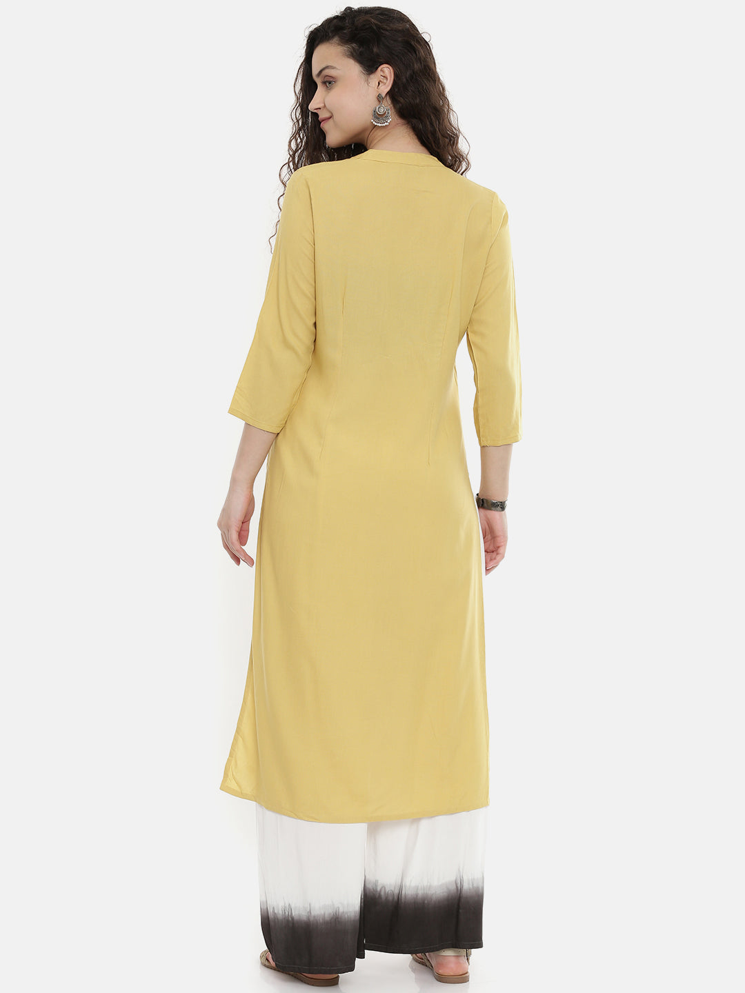 Neerus Yellow rayon embroidered straight kurta - detail view 2