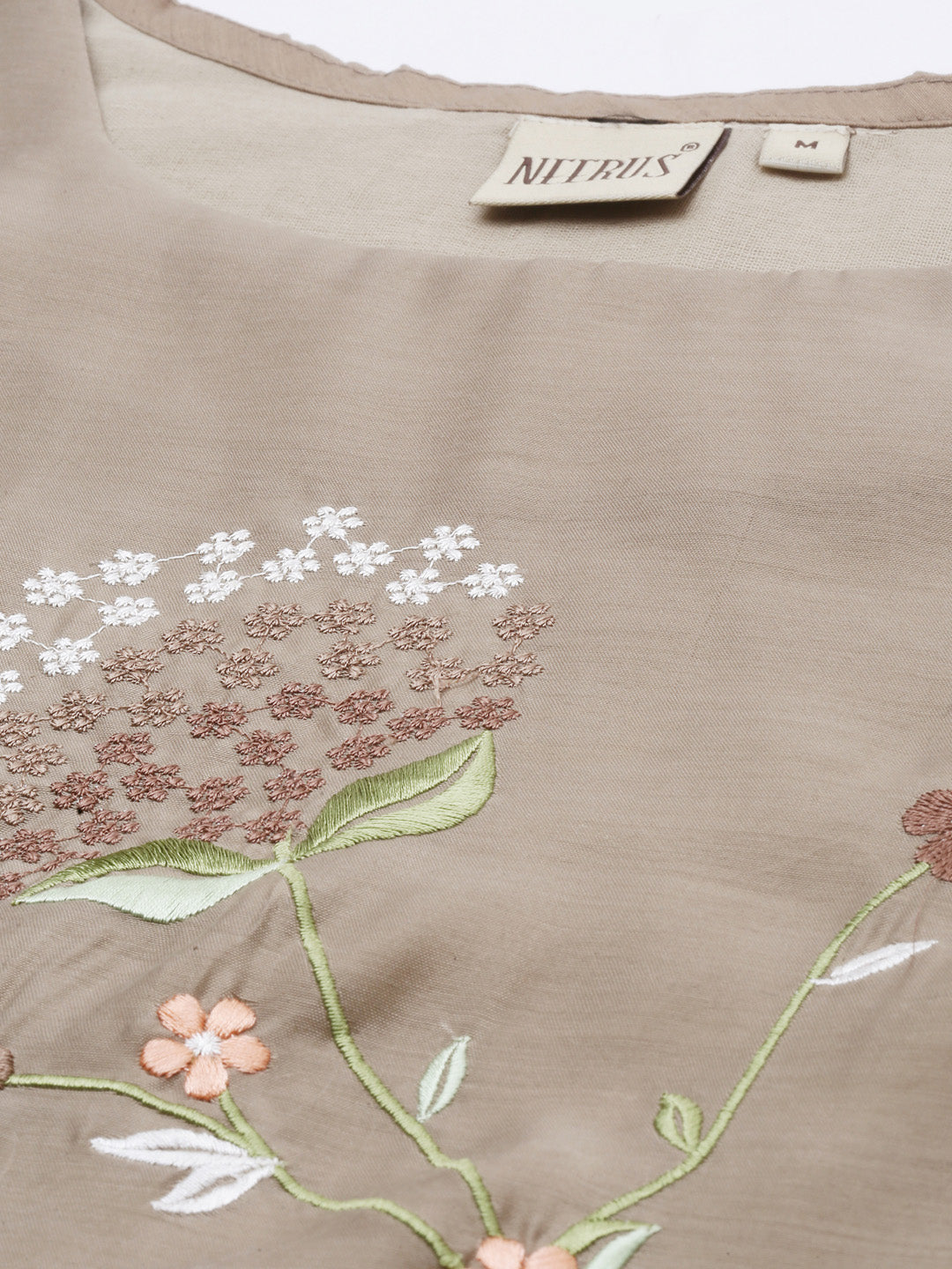 Neerus Beige embroidered kurta set with palazzo - side view