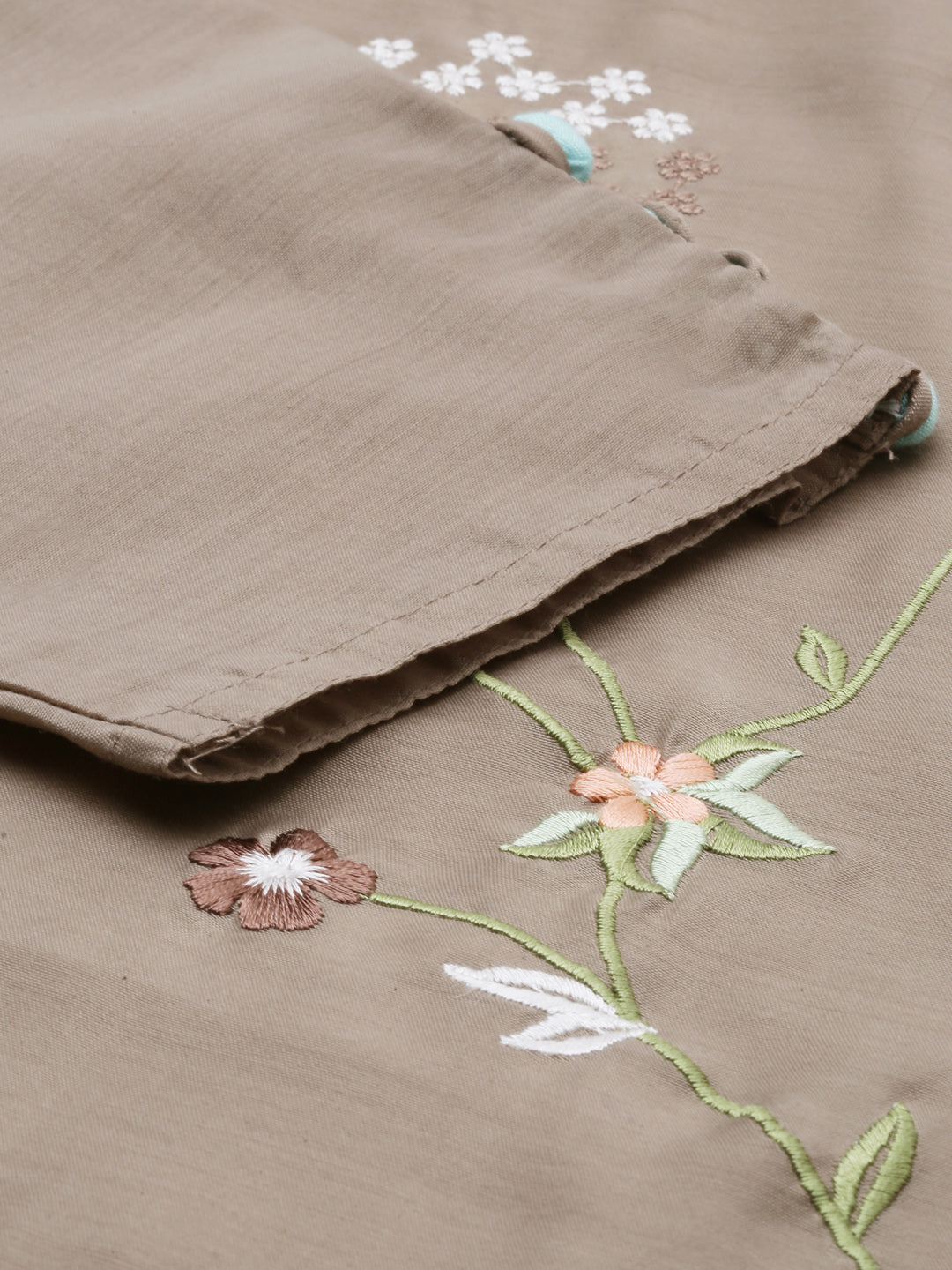 Neerus Beige embroidered kurta set with palazzo - detail view 2