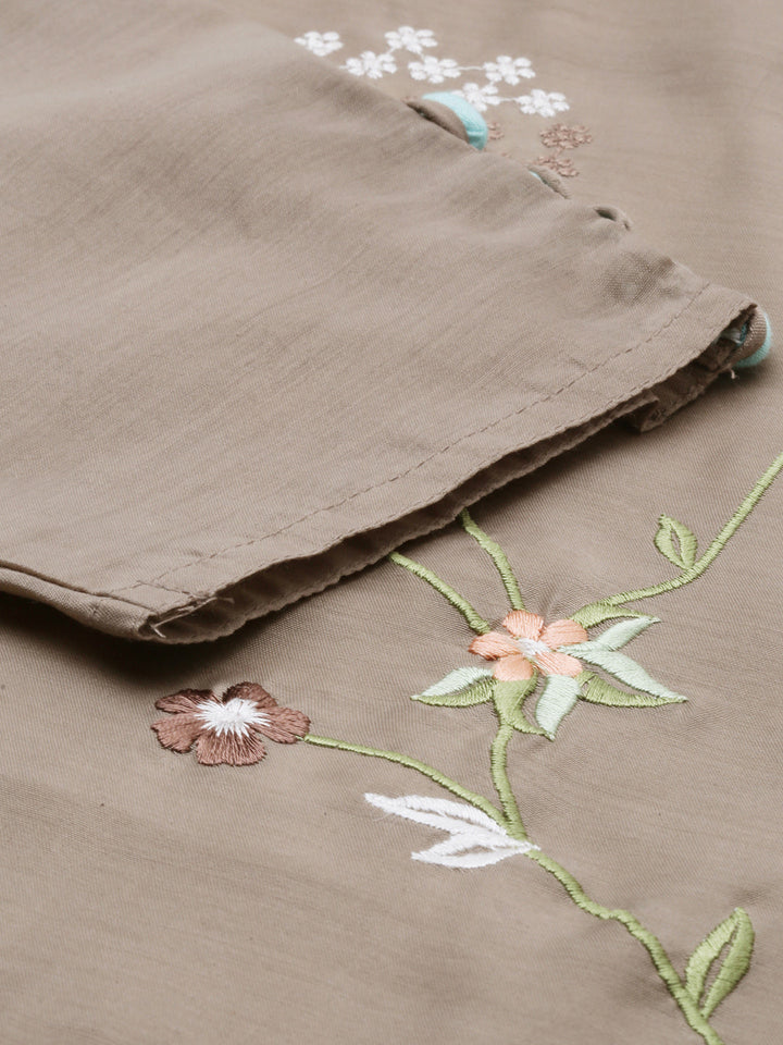 Neerus Beige embroidered kurta set with palazzo - detail view 2