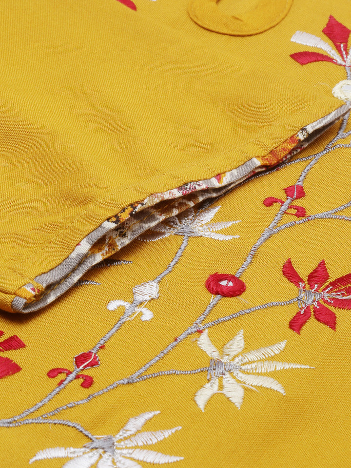 Neerus Yellow embroidered straight kurta - detail view 5