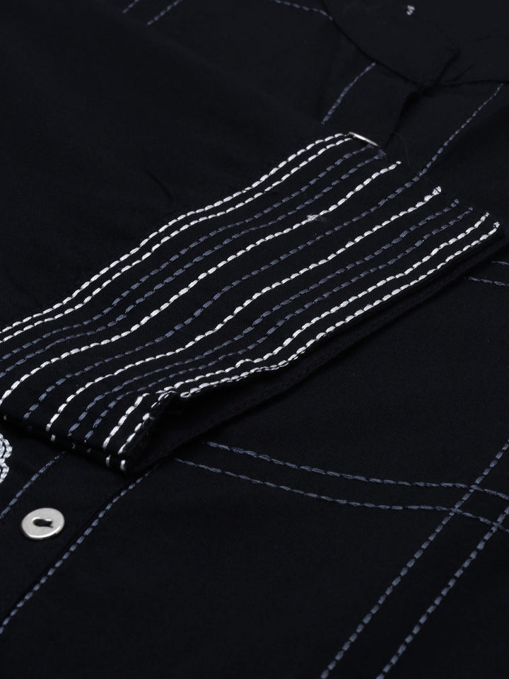 Neerus Black embellished zari straight kurta - detail view 1