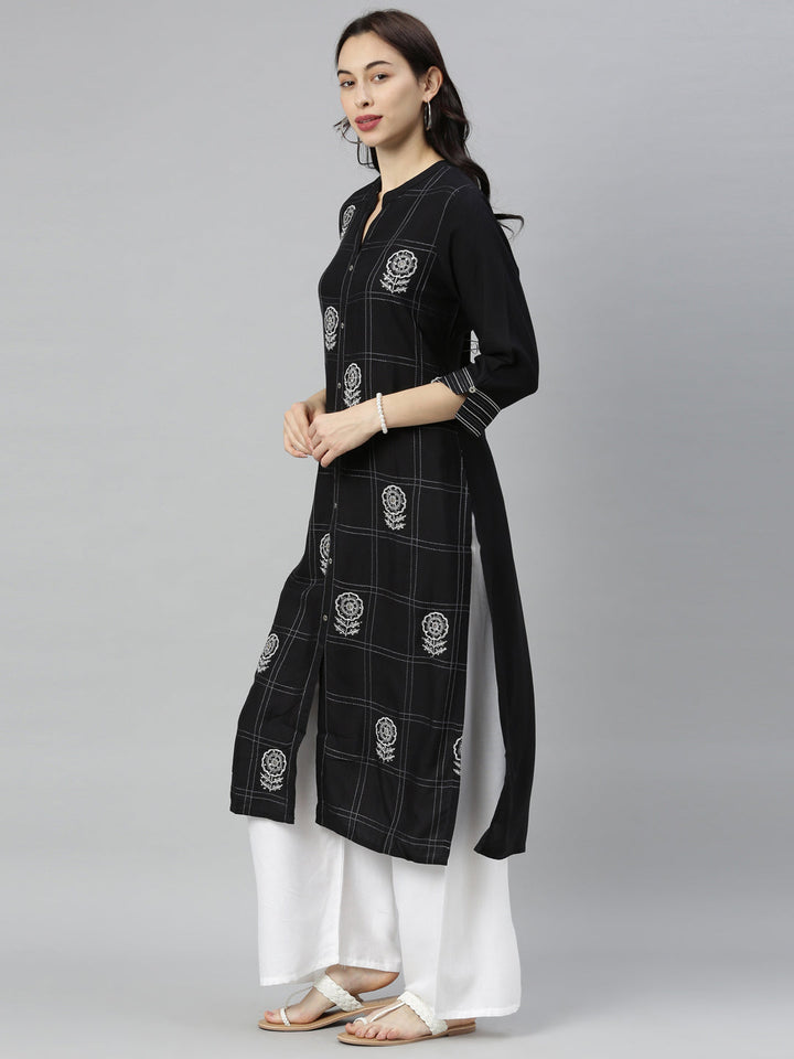 Neerus Black embellished zari straight kurta - detail view 2