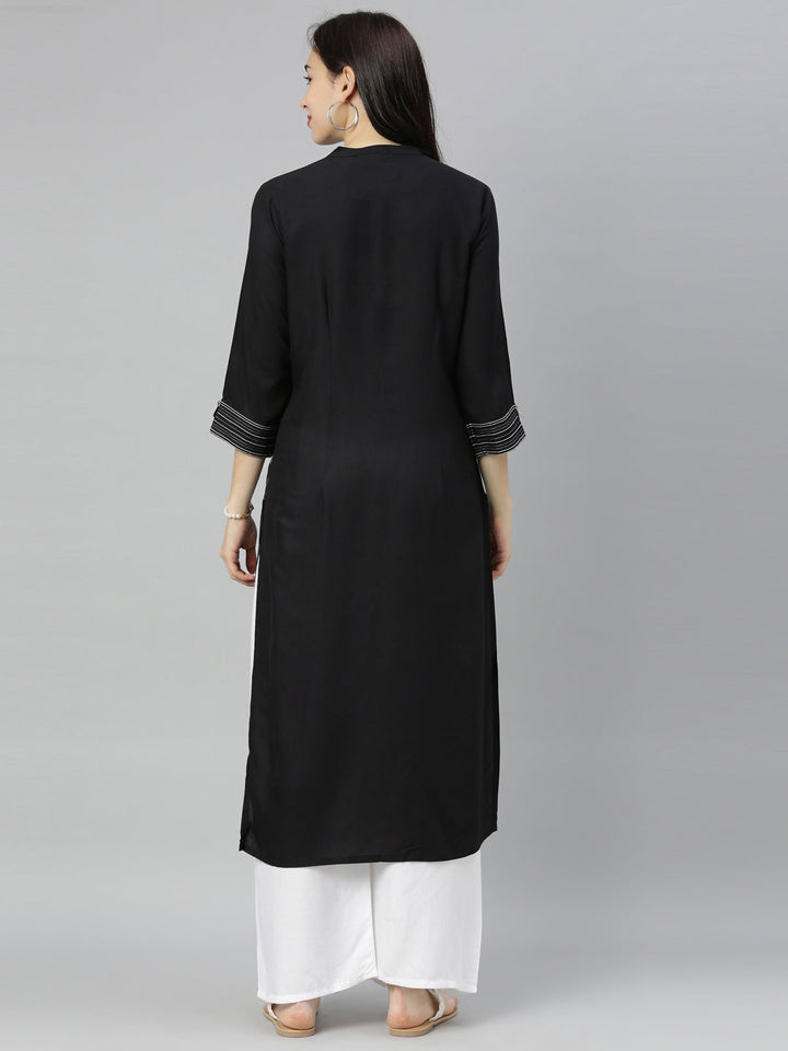 Neerus Black embellished zari straight kurta - detail view 4