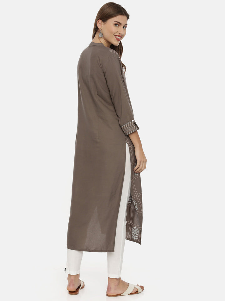 Neerus Grey rayon embroidered straight kurta - detail view 2