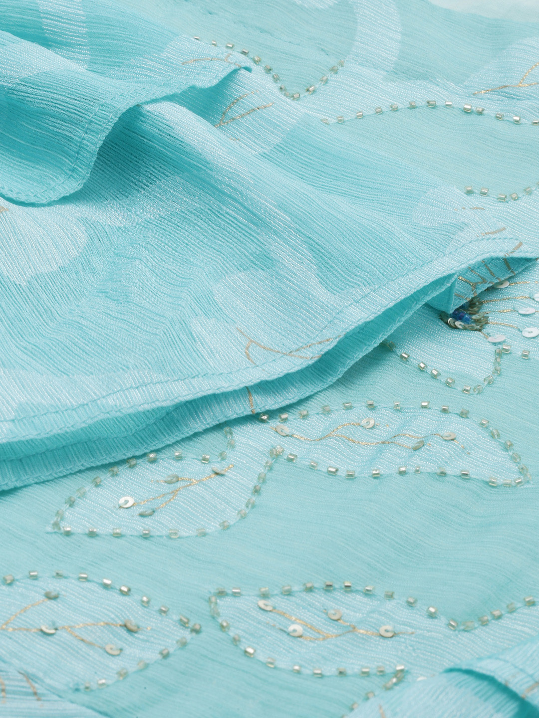 Neerus Green chiffon solid tunic dress - detail view 2