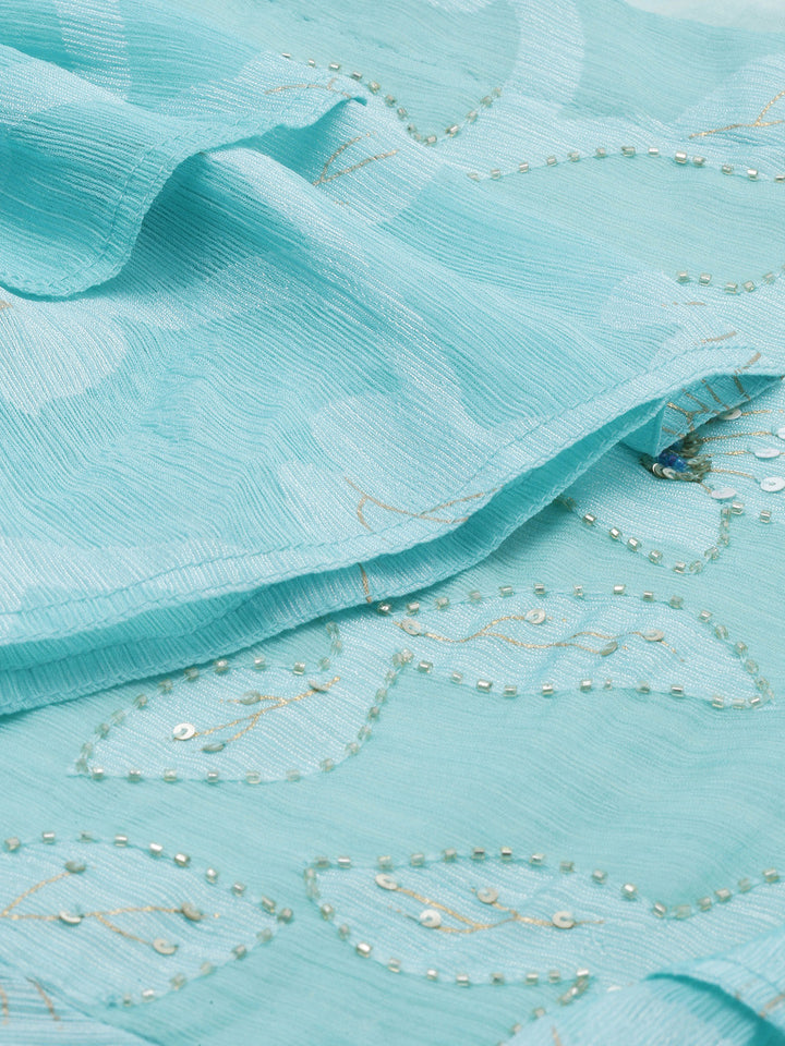 Neerus Green chiffon solid tunic dress - detail view 2