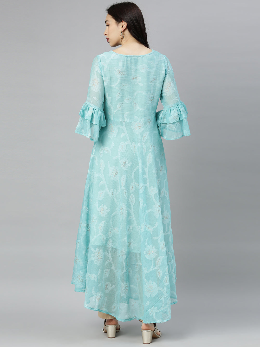 Neerus Green chiffon solid tunic dress - detail view 5
