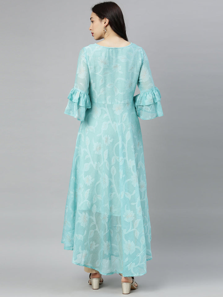 Neerus Green chiffon solid tunic dress - detail view 5