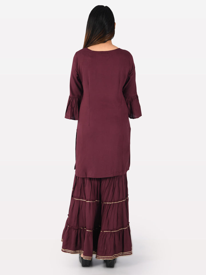 Neerus Purple rayon embroidered straight kurta with sharara - detail view 2