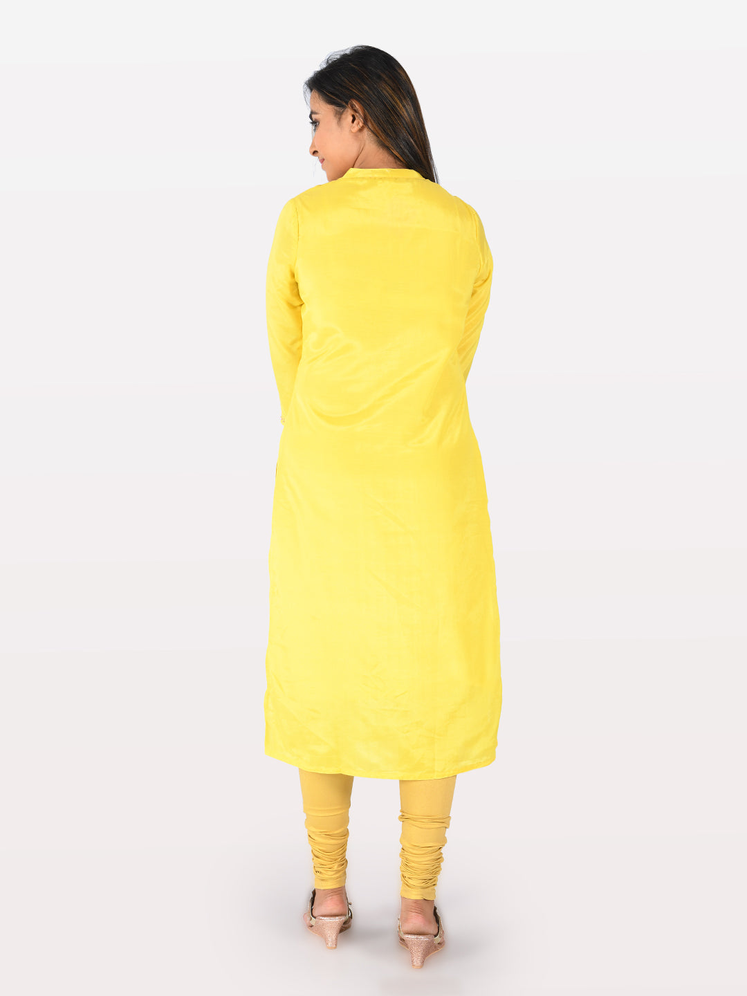 Neerus Yellow embroidered straight kurta - side view