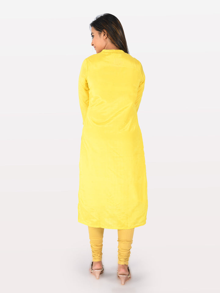 Neerus Yellow embroidered straight kurta - side view
