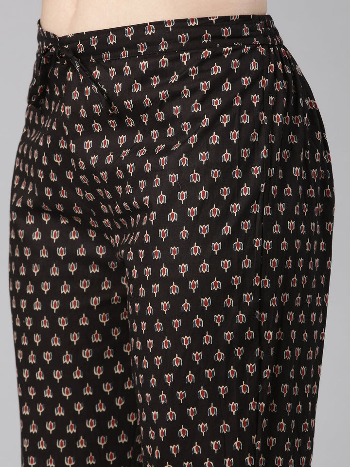 Neerus Black Printed Anarkali Kurta and Trousers With Dupatta