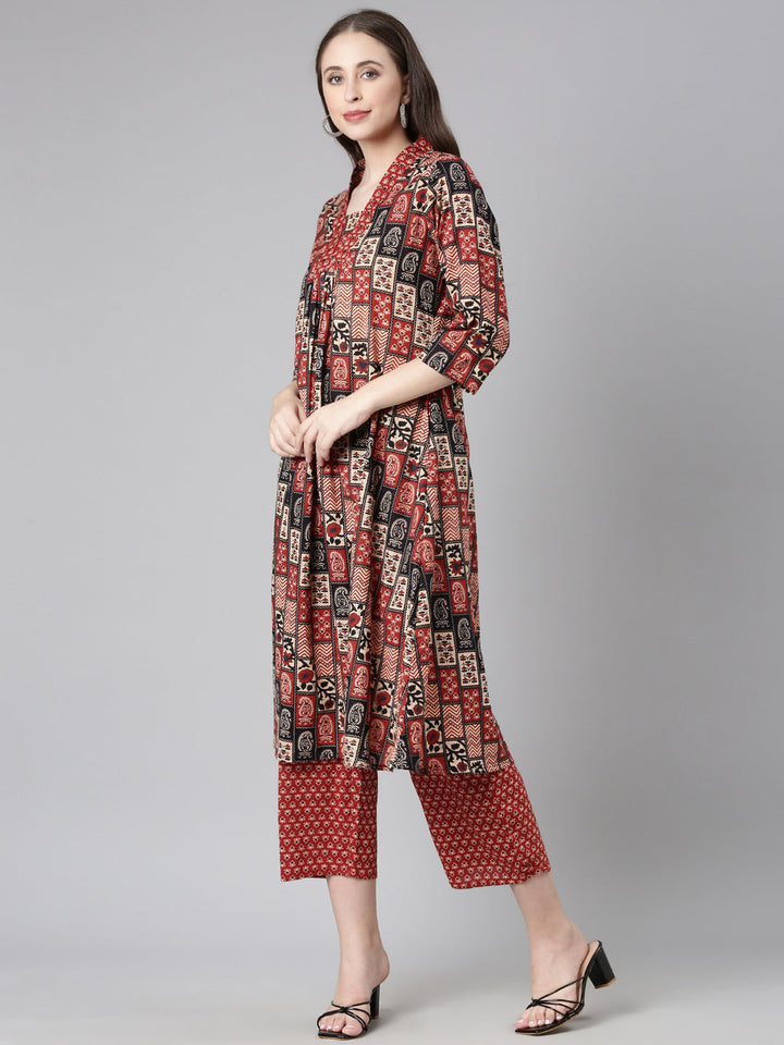 Neerus Orange cotton printed suit set - back view