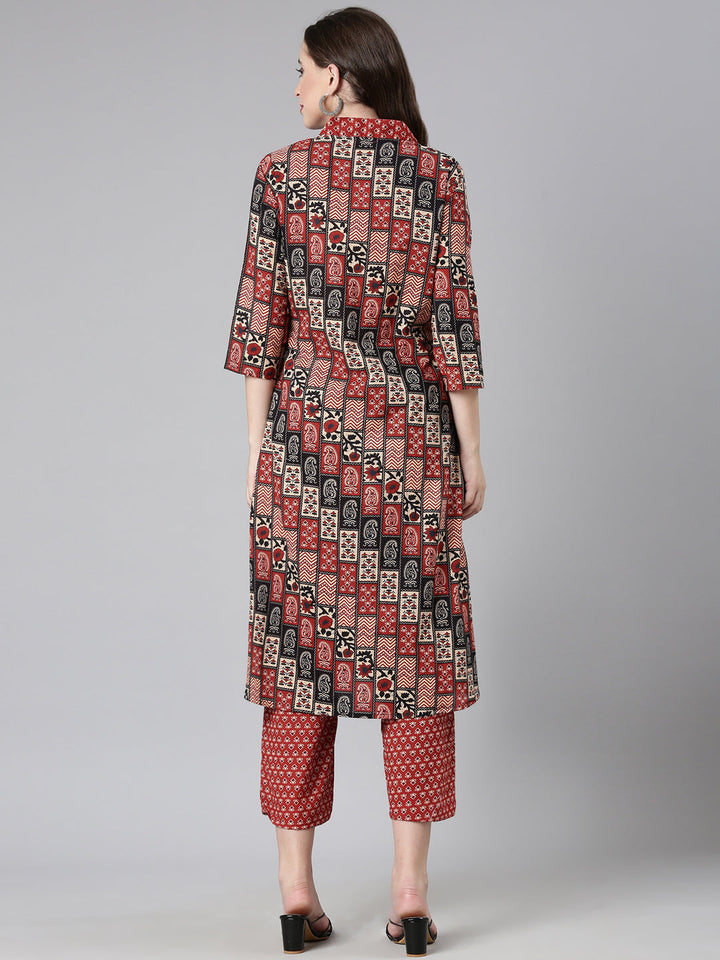 Neerus Orange cotton printed suit set - side view
