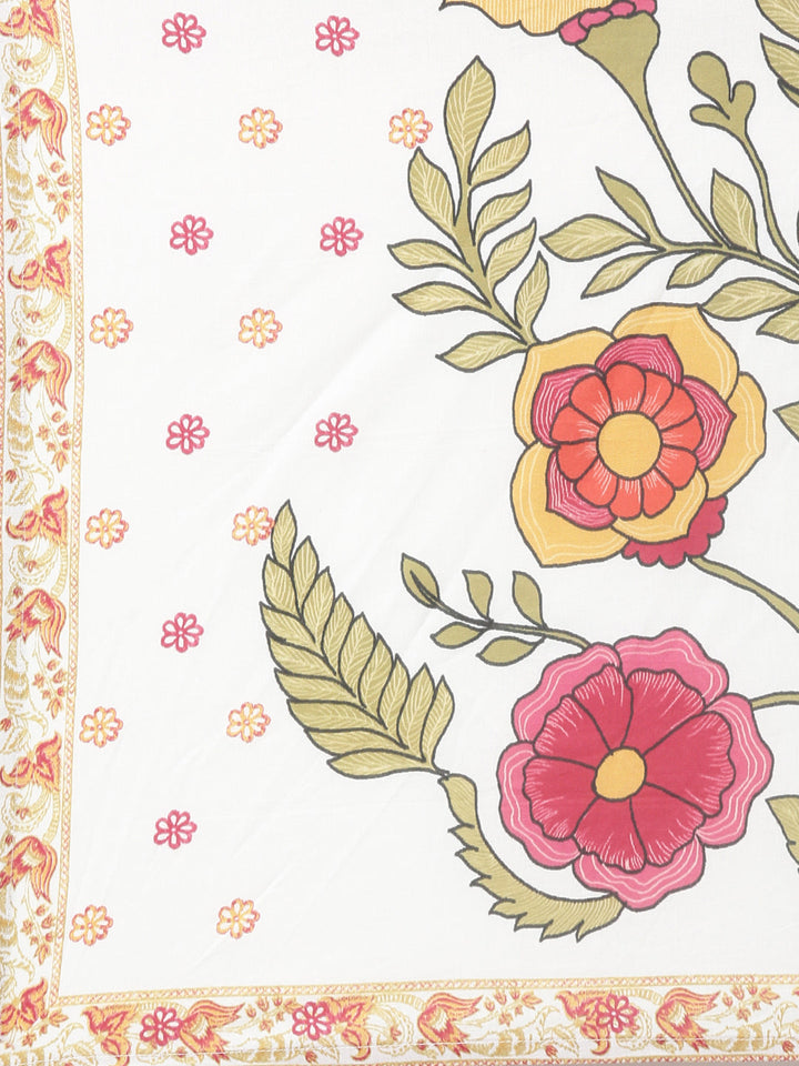 Neerus Off White Printed Straight Kurta and Trousers With Dupatta