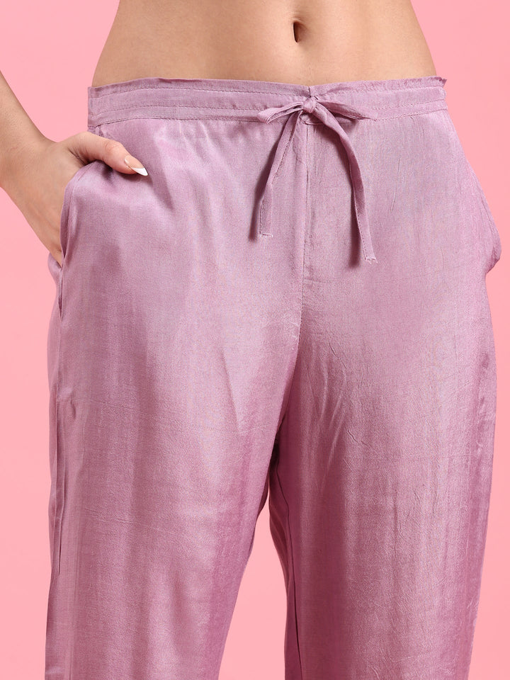 Lilac Organza Hand Embroidery Three Piece Suit Set