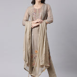 Beige Chanderi Hand Work Three Piece Set