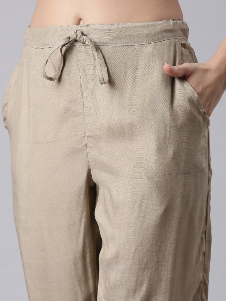 Beige Chanderi Hand Work Three Piece Set