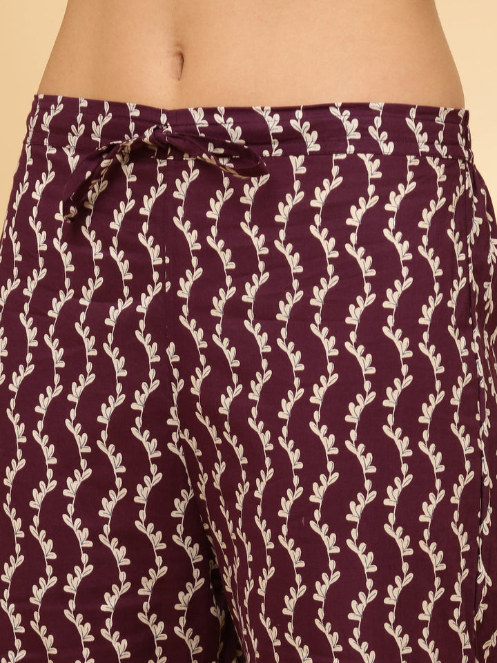 Purple Cotton Floral Printed Three Piece Set