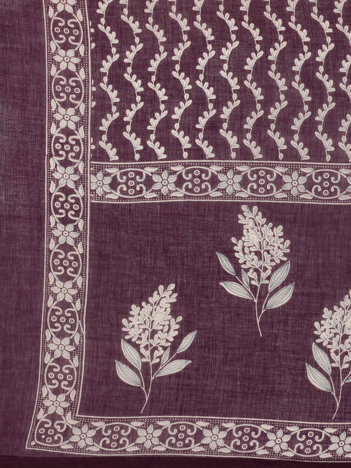 Purple Cotton Floral Printed Three Piece Set