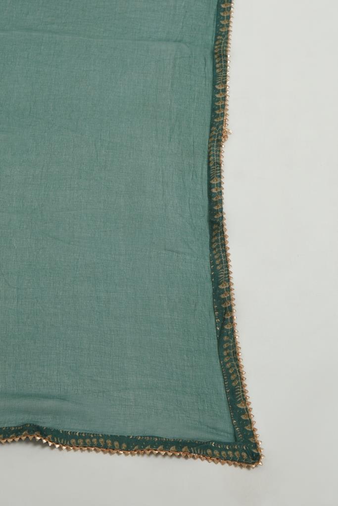 Neerus Green printed straight suit set kurta with trouser and dupatta - detail view 4