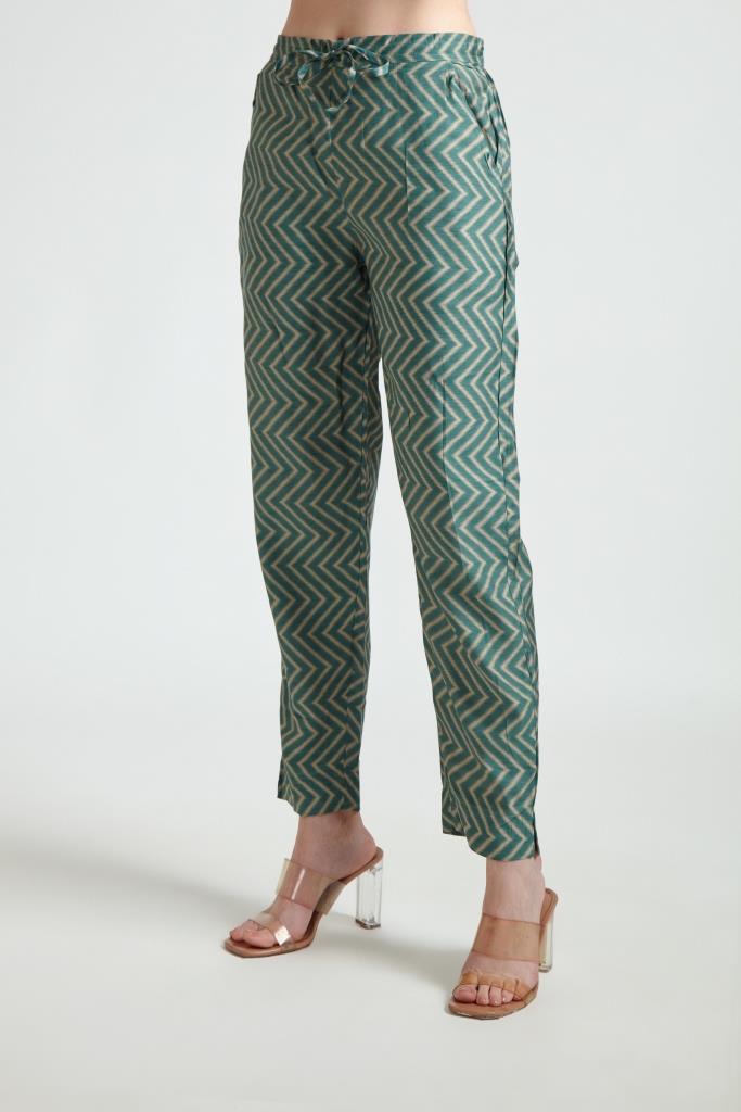 Neerus Green printed straight suit set kurta with trouser and dupatta - detail view 3