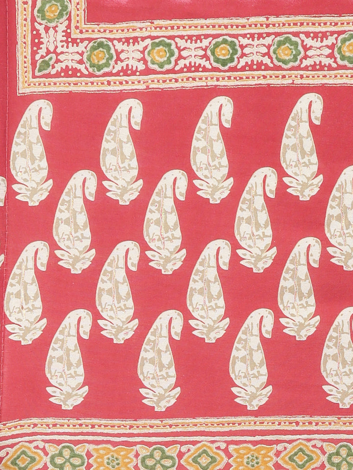 Neerus Pink muslin printed kurta set with trouser and dupatta - detail view 3