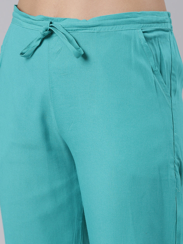 Neerus Green Jute Cotton Embellished Kurta Set - detail view 2