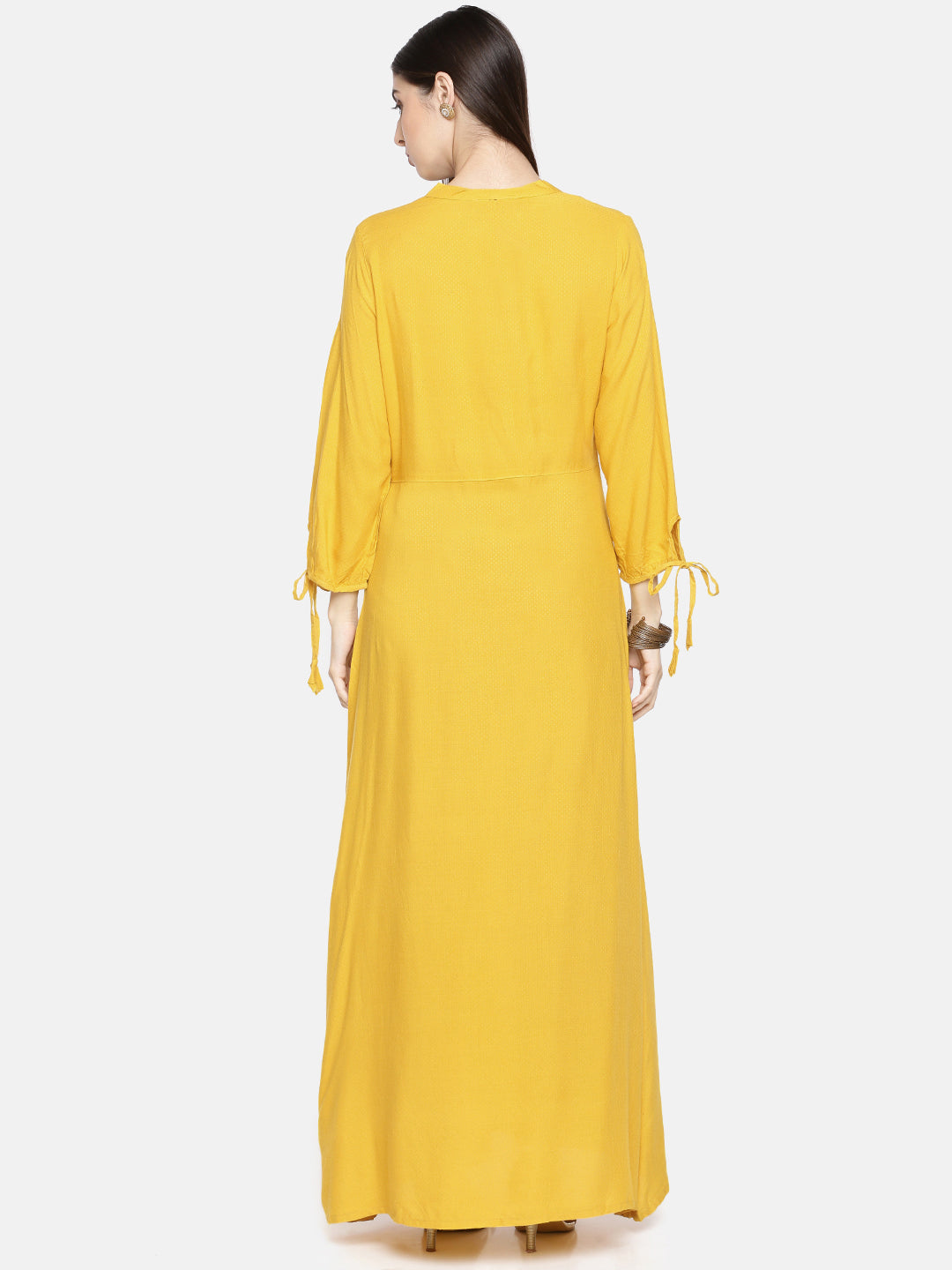 Neerus Yellow rayon solid A-line kurta - detail view 1