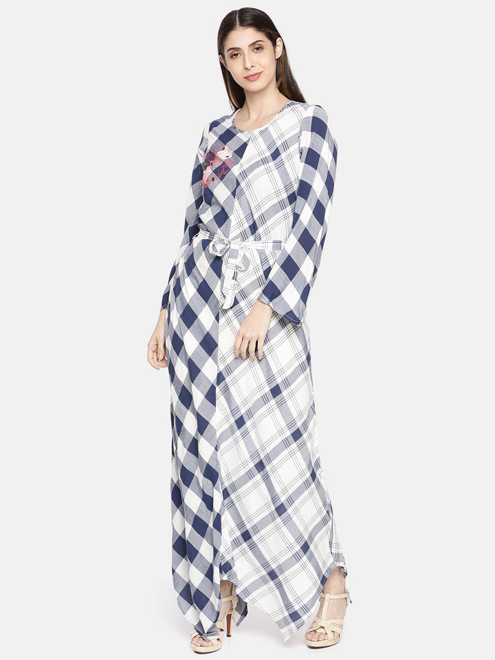 Neerus Blue Rayon Printed A-Line Kurta - front view