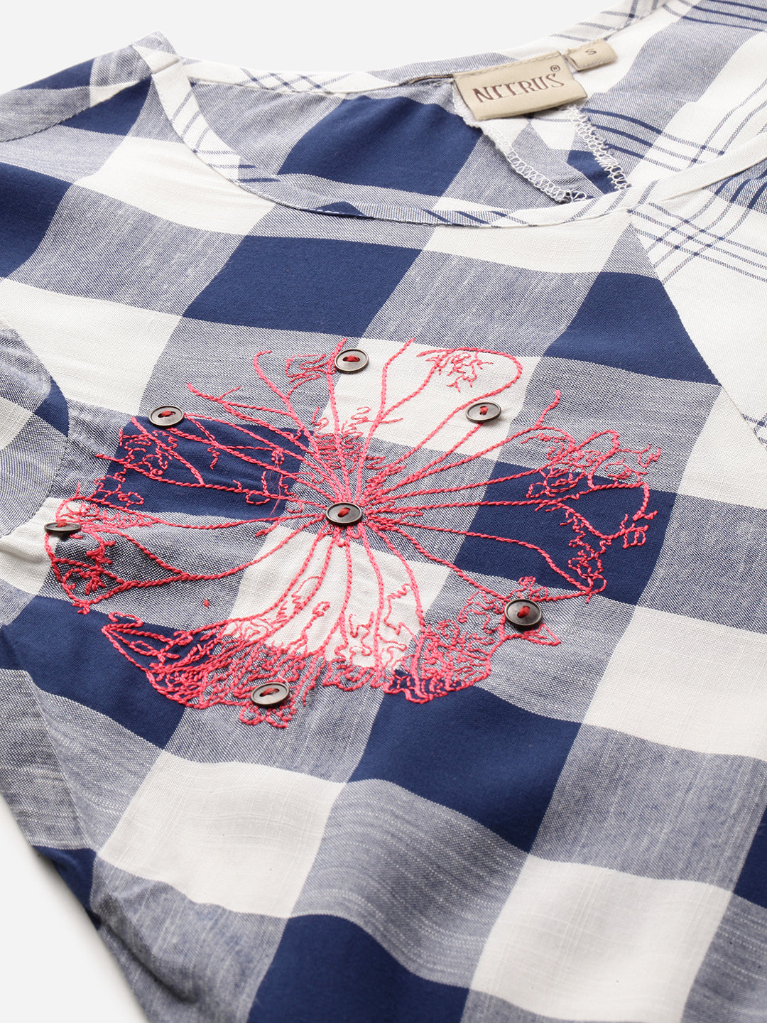 Neerus Blue Rayon Printed A-Line Kurta - back view