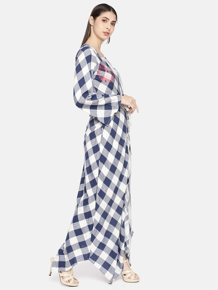 Neerus Blue Rayon Printed A-Line Kurta - side view