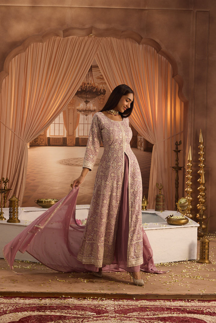 Neerus Purple georgette embroidered suit set - detail view 5