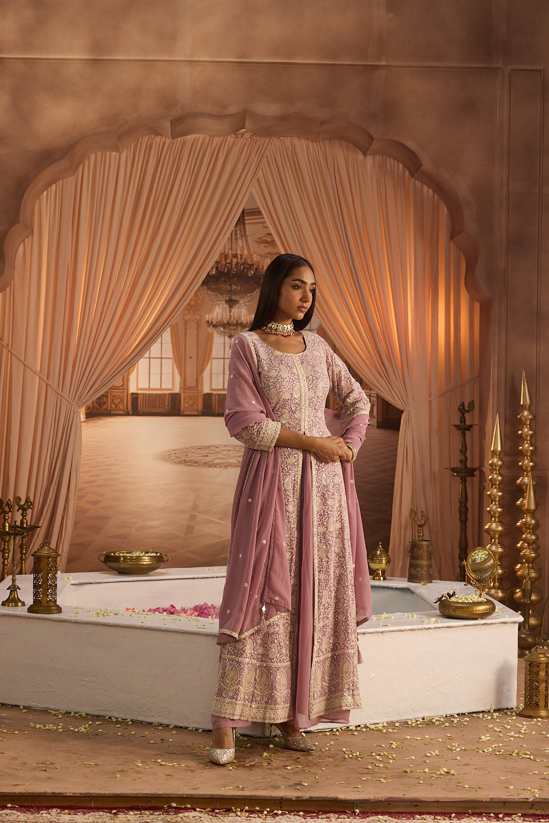 Neerus Purple georgette embroidered suit set - detail view 8
